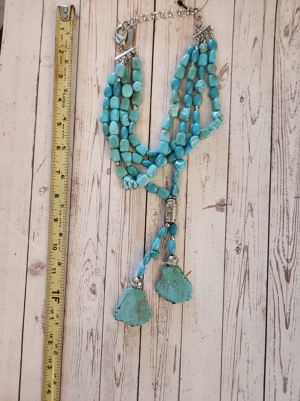 Chico's Turquoise Multi-Strand Beaded Necklace with Stone Pendant